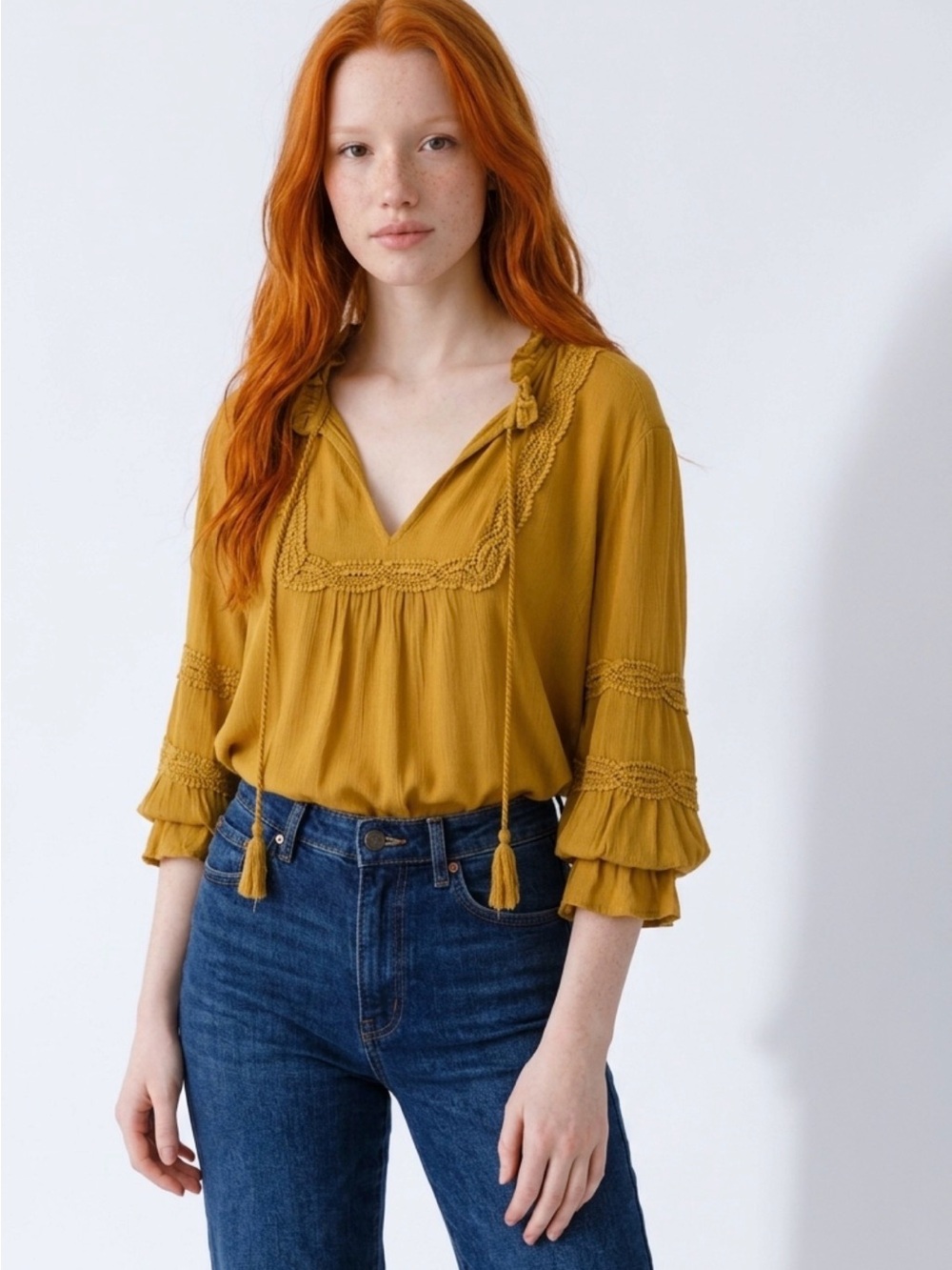 Maurice’s Mustard Tie-Front Peasant Blouse - Women XXL
